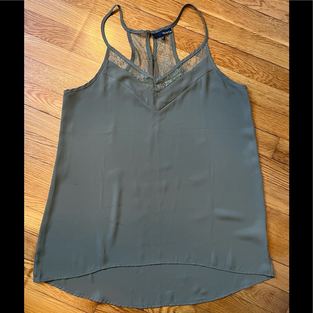 Ro & De Olive Green Spaghetti Strap Blouse